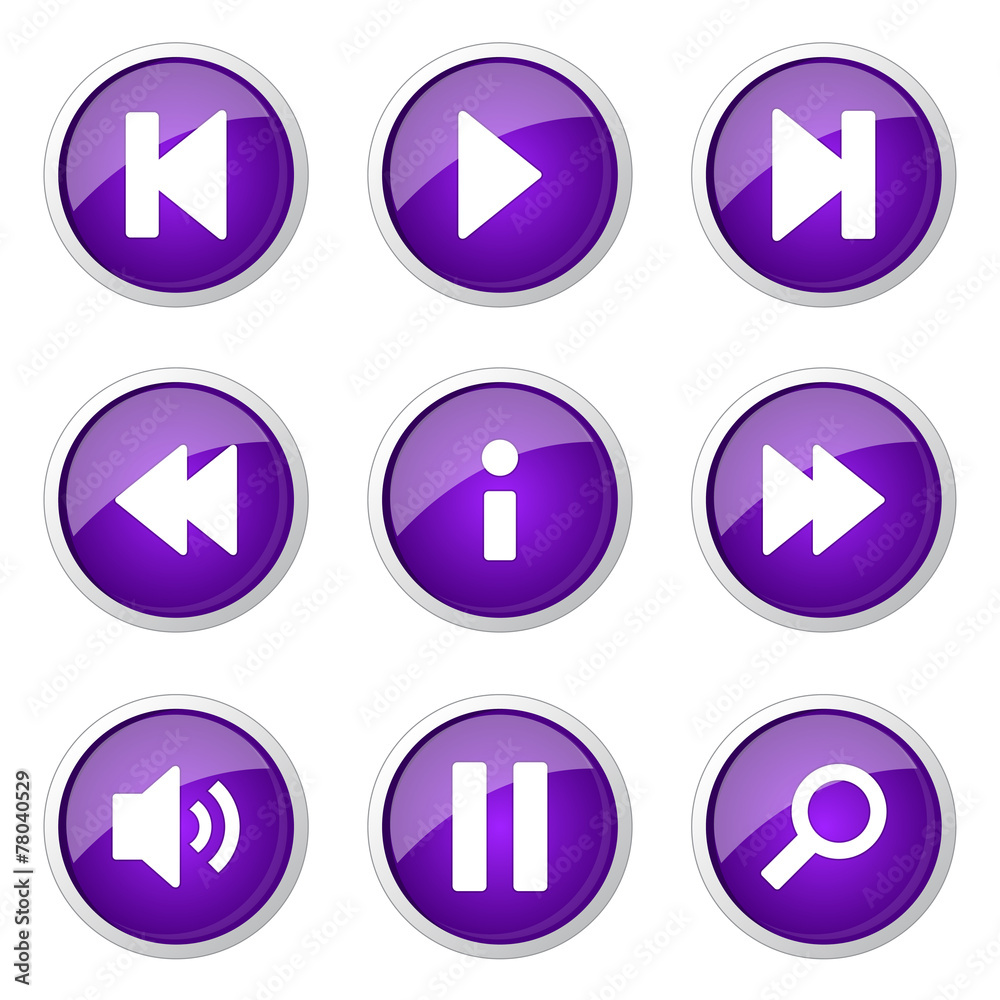Multimedia Controller Violet Vector Button Icon Design Set Multimedia Controller Violet Vector Button Icon Design Set