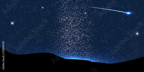 Comet Fly Around the Planet in Space. Vector Illustration.