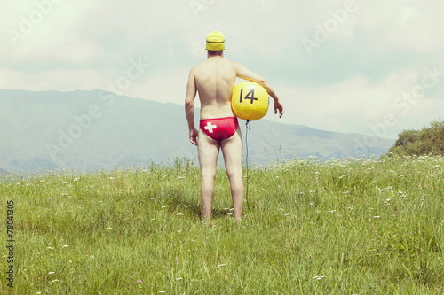 swiss waterpolo player on the grass ( not in the water )