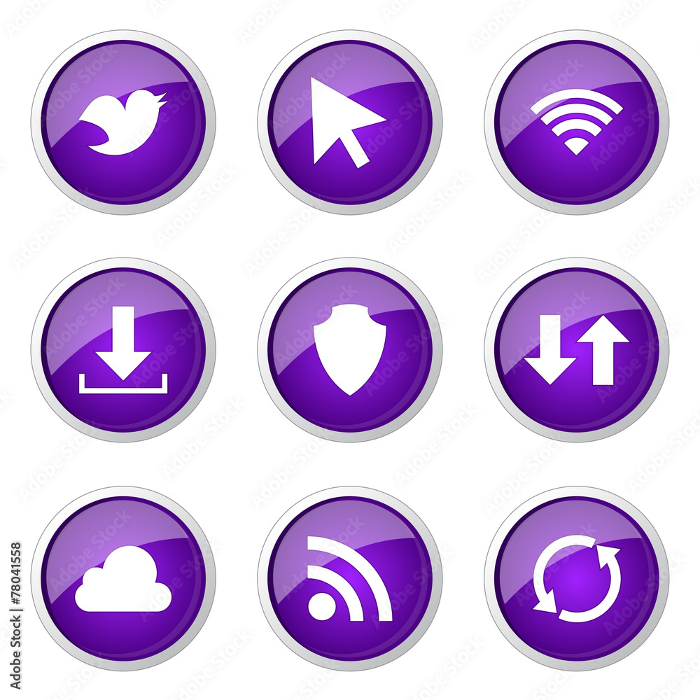 Web Internet Social Violet Vector Button Icon Design Set Web Internet Social Violet Vector Button Icon Design Set