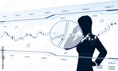 Businesswoman looks at touch screen