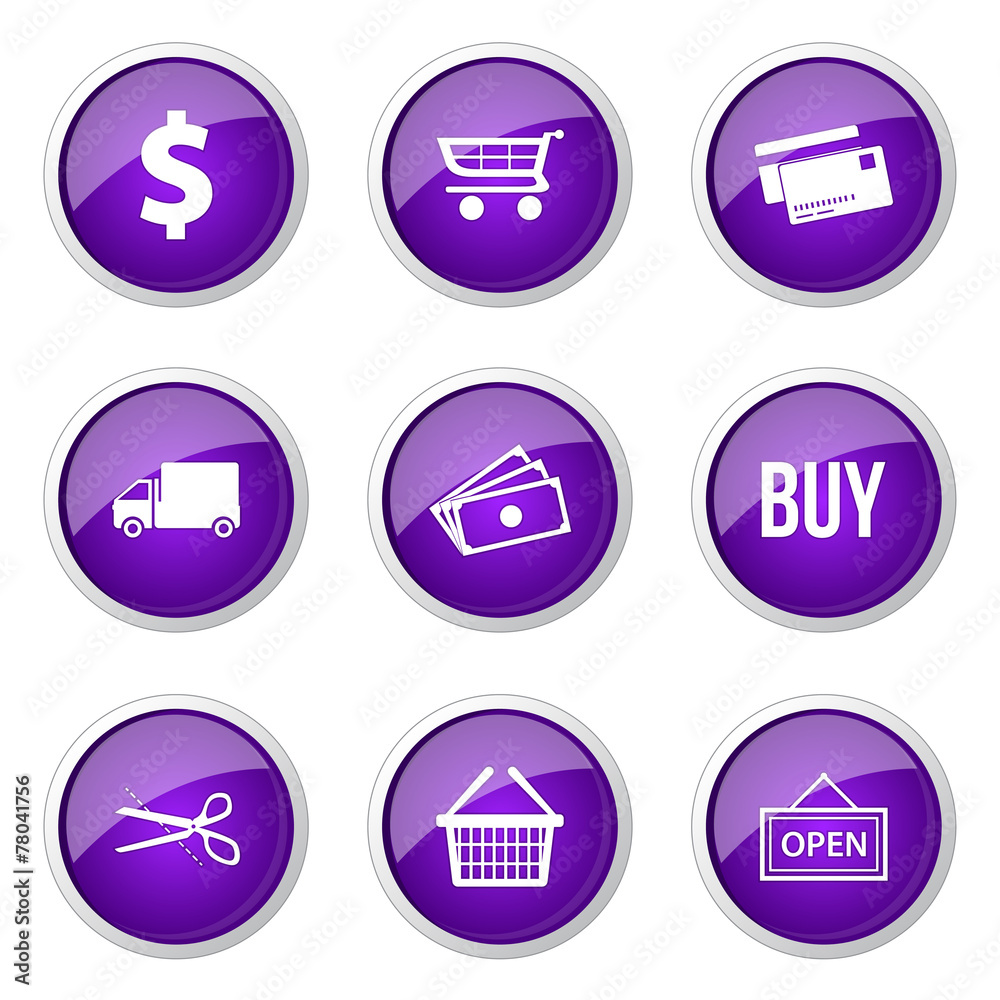 Shopping Sign Violet Vector Button Icon Design Set