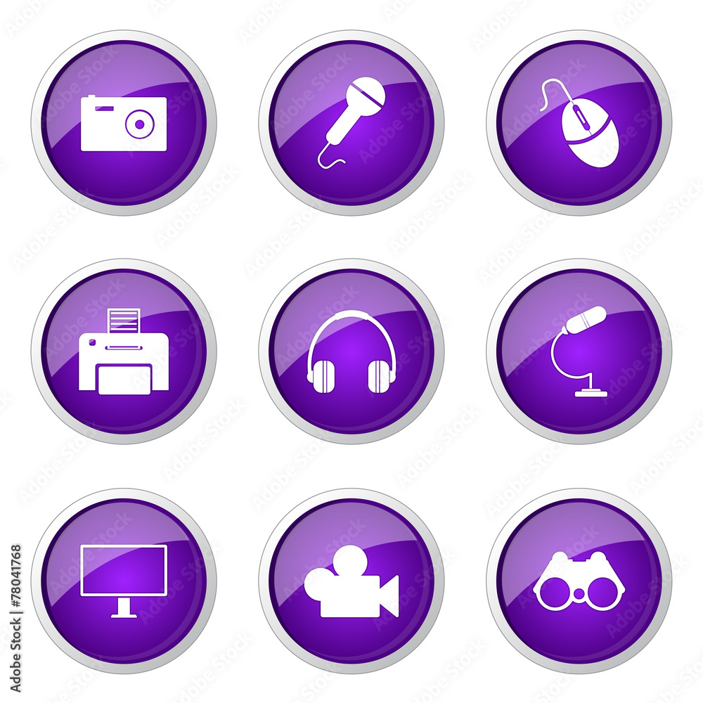 Electronic Equipment Violet Vector Button Icon Design Set Electronic Equipment Violet Vector Button Icon Design Set