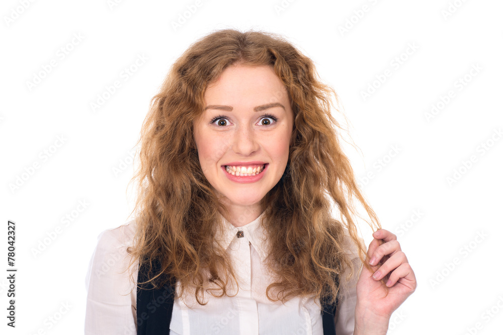 Happy surprised young female student
