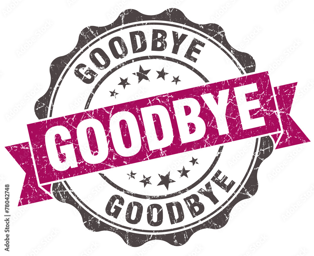 Fototapeta premium goodbye grunge violet seal isolated on white