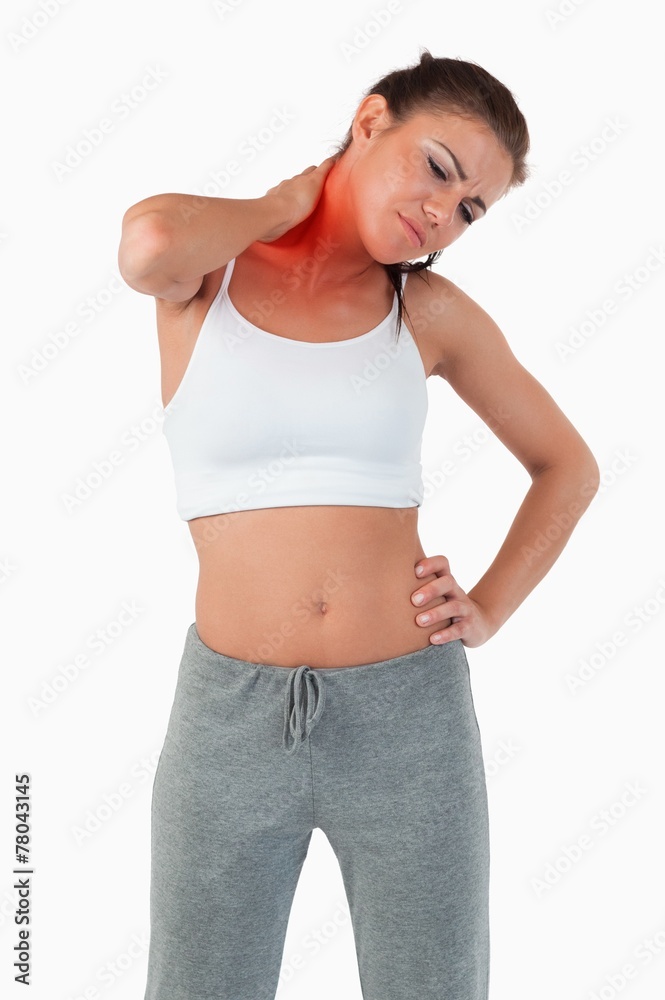 Young woman with pain in her neck Young woman with pain in her neck