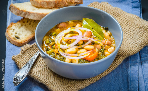 Soup with different vegetables,beans, tuscan soup, ribollita. photo