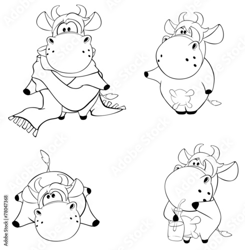 Happy cows. Clip-Art. Cartoon. Coloring book