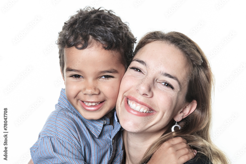 A portrait of happy cheerful African family isolated on white ba A portrait of happy cheerful African family isolated on white ba