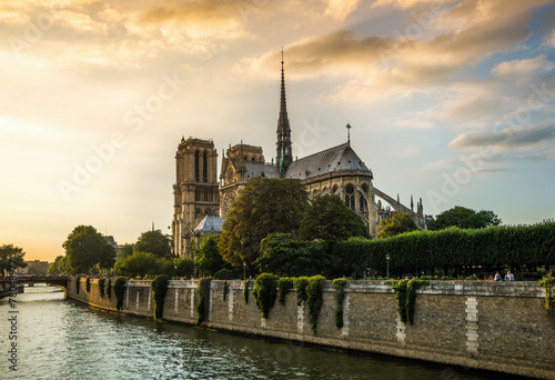 Sunset rays over Notre Dame cathedral