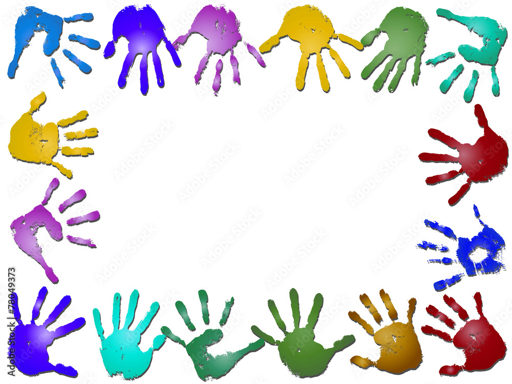 Fototapeta premium Conceptual children painted hand print frame isolated