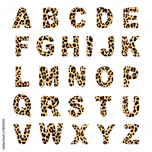 Trendy alphabet set, leopard pattern design, vector font