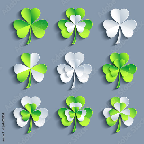 Set of stylized 3d Patricks leaf clover