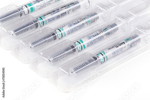 Blister packed medication in sterile hypodermic syringes