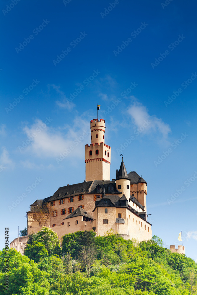 View of Marksburg castle on the hill top