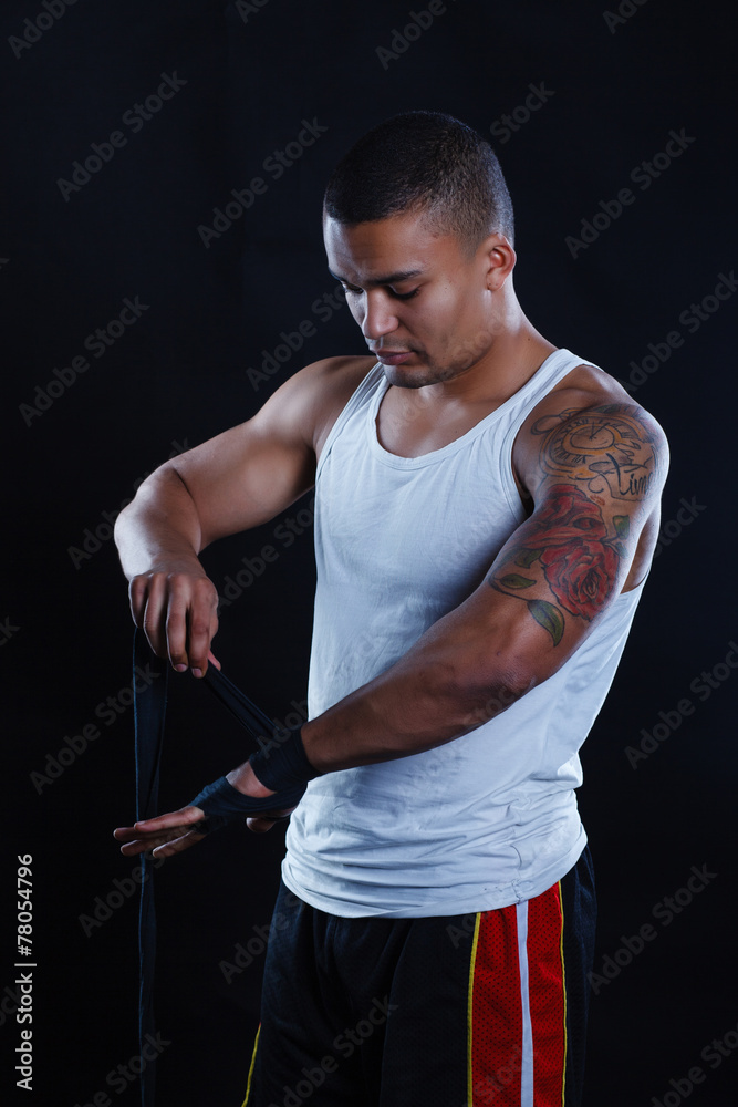 Young African American Boxer screaming isolated on a dark Young African American Boxer screaming isolated on a dark