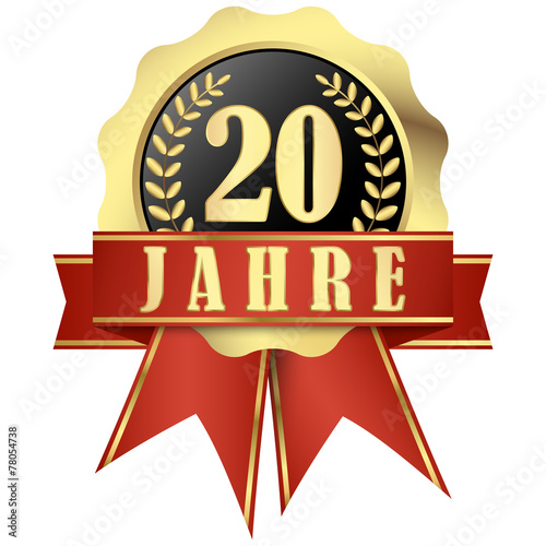 Jubilee button with banner and ribbons for 20 years