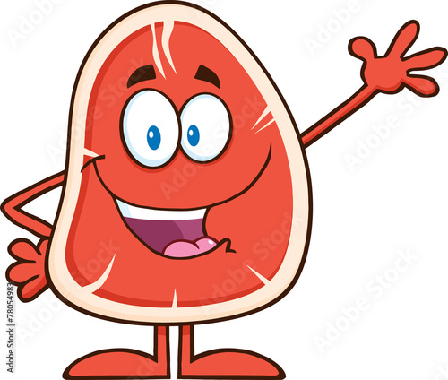 Happy Steak Cartoon Mascot Character Waving.