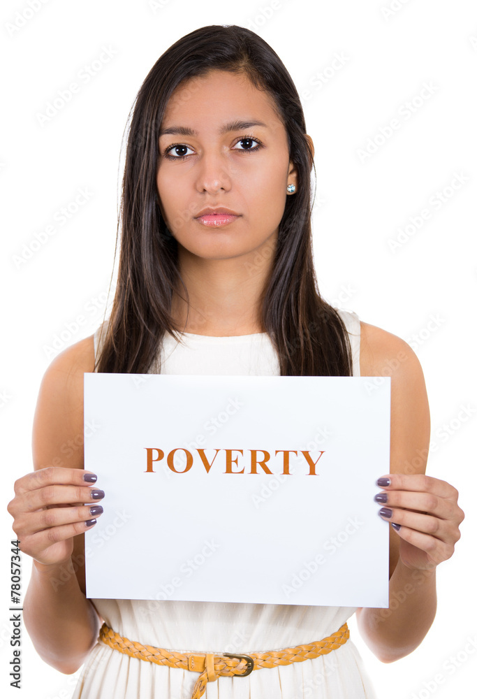 Sad woman with poverty sign isolated on white background Sad woman with poverty sign isolated on white background