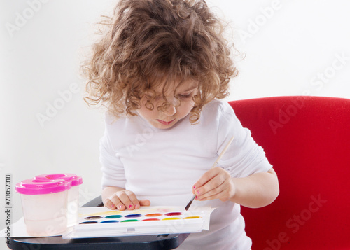 emotional girl sitting on chairs isolated and watercolor paints