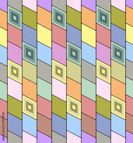 Abstract seamless pattern with figures like glued colored postag