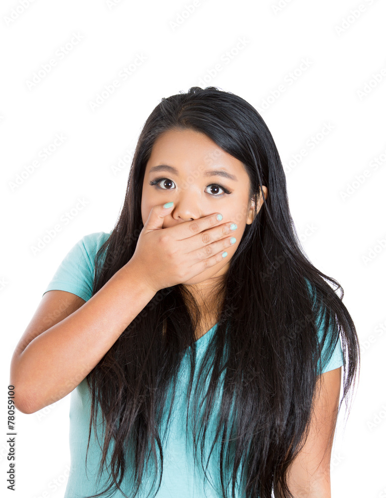Closeup portrait shocked surprised young woman Closeup portrait shocked surprised young woman