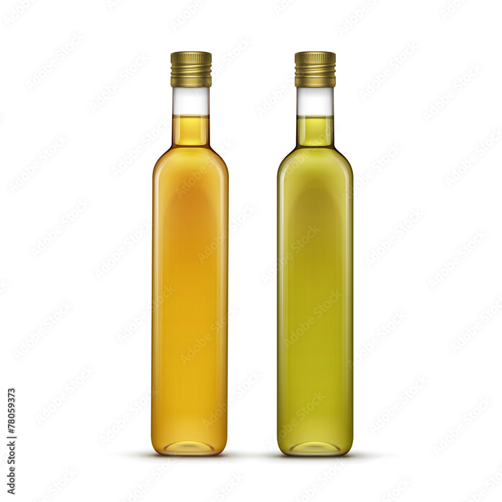 Vector Set of Olive or Sunflower Oil Glass Bottles