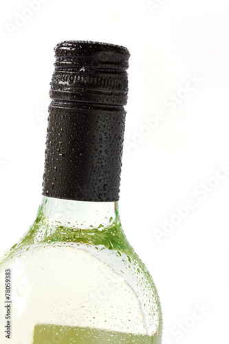 Close up bottle of chilled white wine