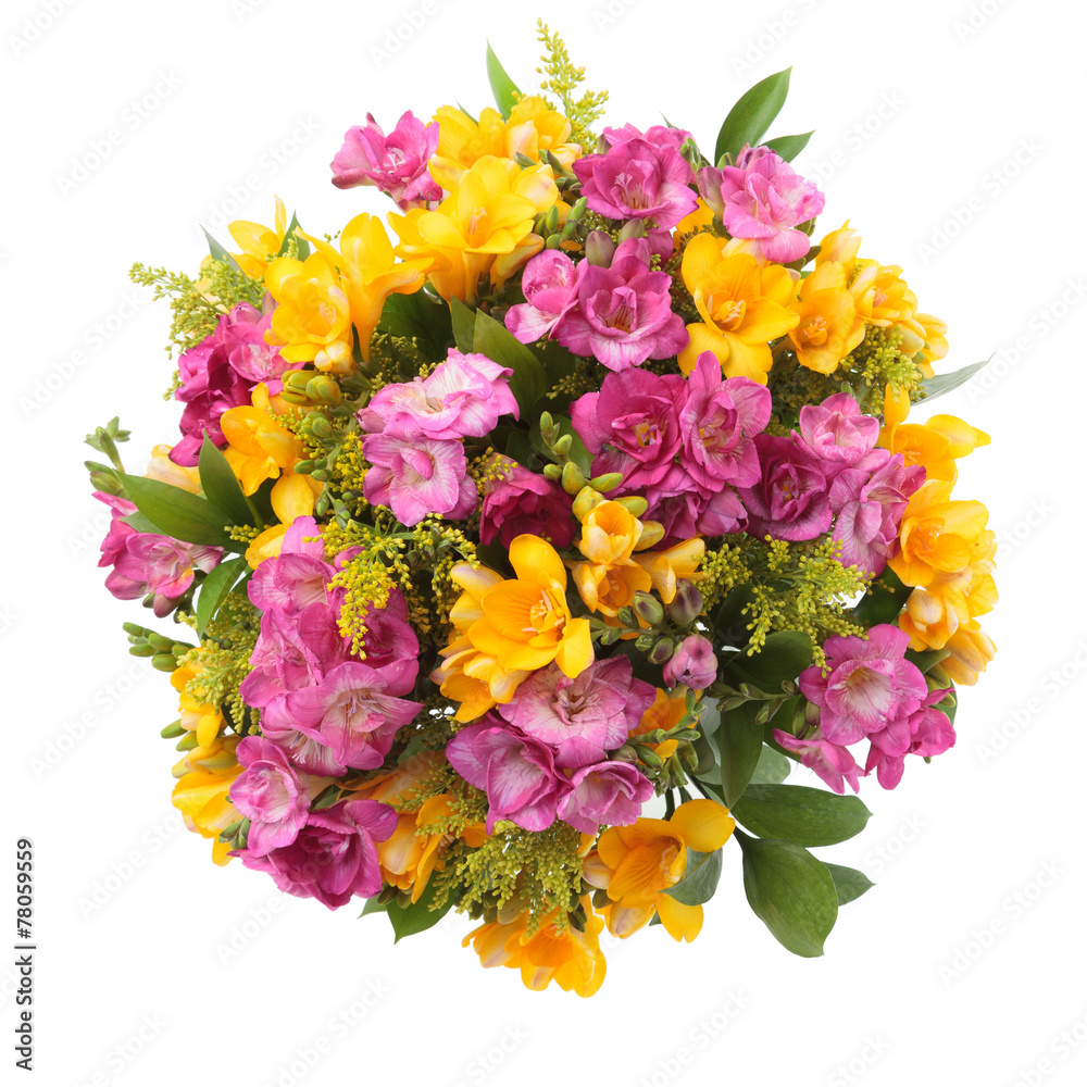 Freesia flowers bouquet from above Freesia flowers bouquet from above