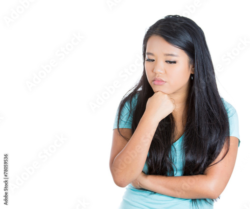 Sad upset bothered young woman isolated on white background  © pathdoc