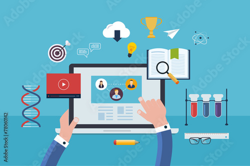 Flat design modern vector illustration icons set of online