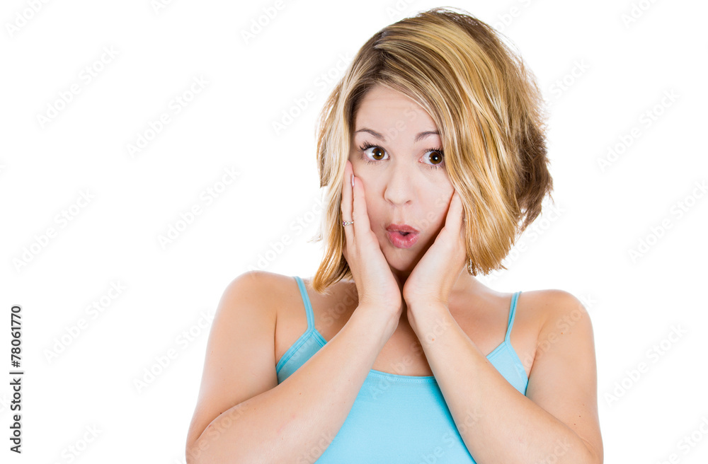 Closeup portrait of surprised beautiful blonde woman Closeup portrait of surprised beautiful blonde woman