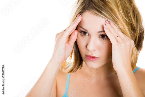 Closeup portrait sad unhappy young woman thinking 