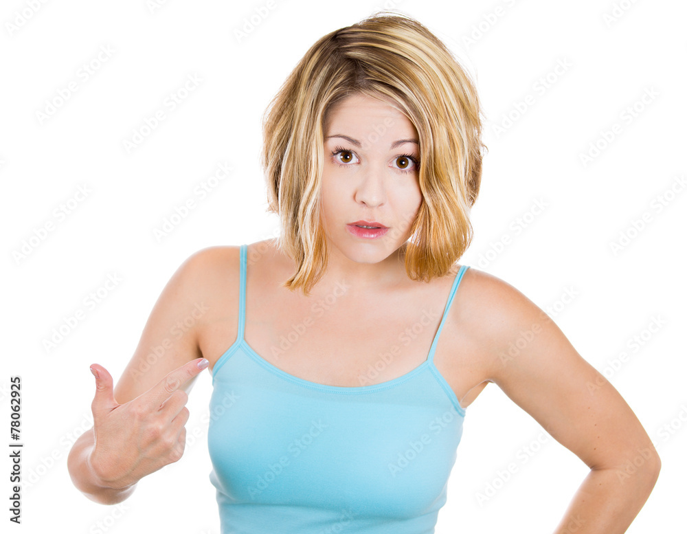 unhappy, annoyed woman, asking you talking to me? unhappy, annoyed woman, asking you talking to me?