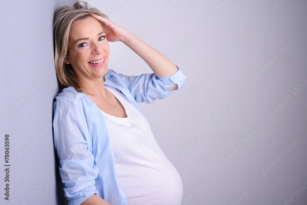 beautiful forty years old pregnant woman with blue shirt beautiful forty years old pregnant woman with blue shirt