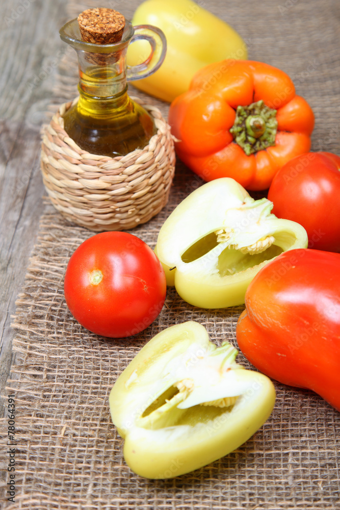 Fresh vegetables and oil Fresh vegetables and oil