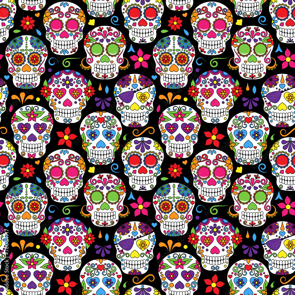 Day of the Dead Sugar Skull Seamless Vector Background