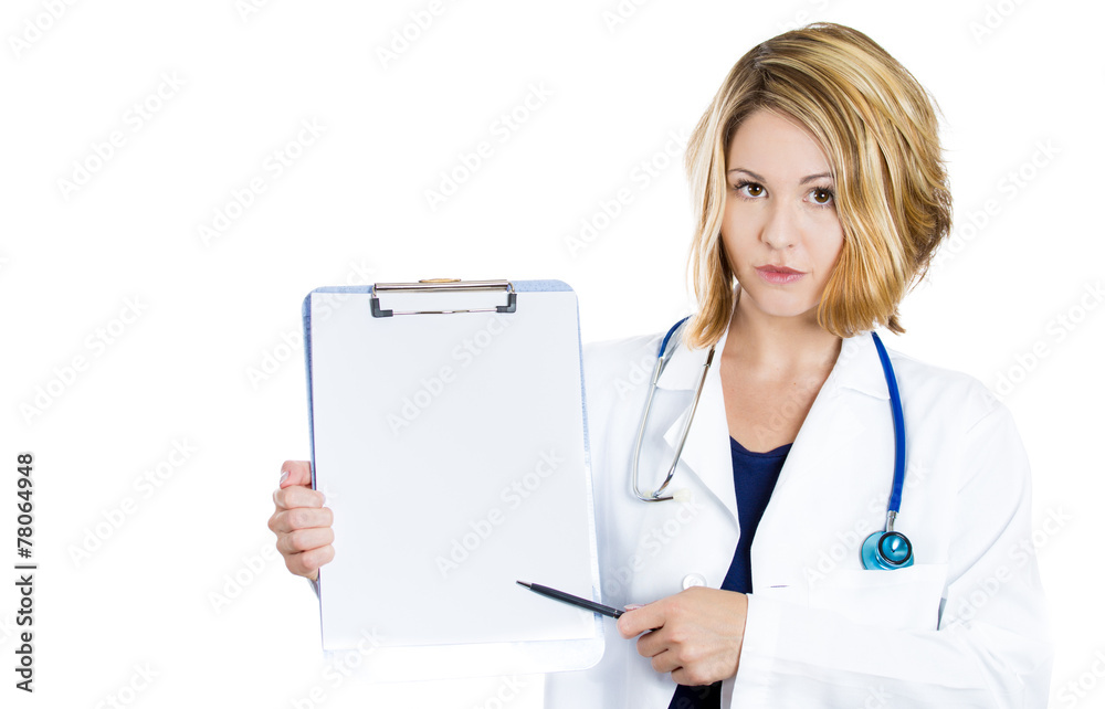 Female doctor with clipboard isolated on white background Female doctor with clipboard isolated on white background