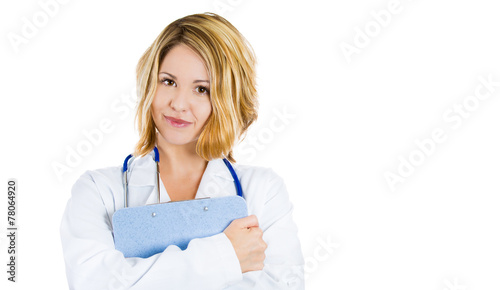 attractive female doctor isolated on white background 