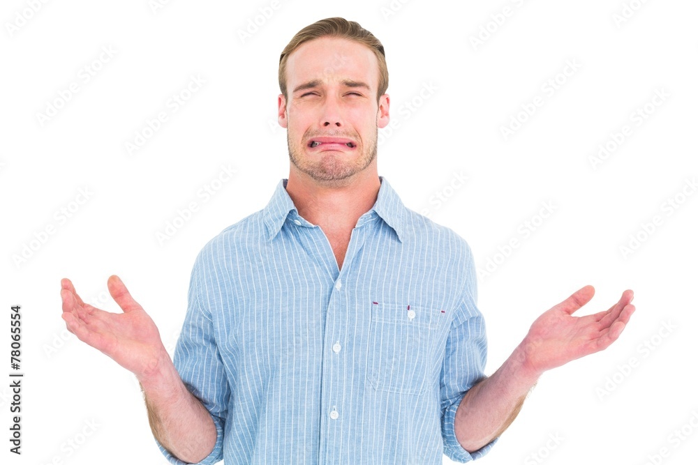 Handsome man crying and gesturing Handsome man crying and gesturing