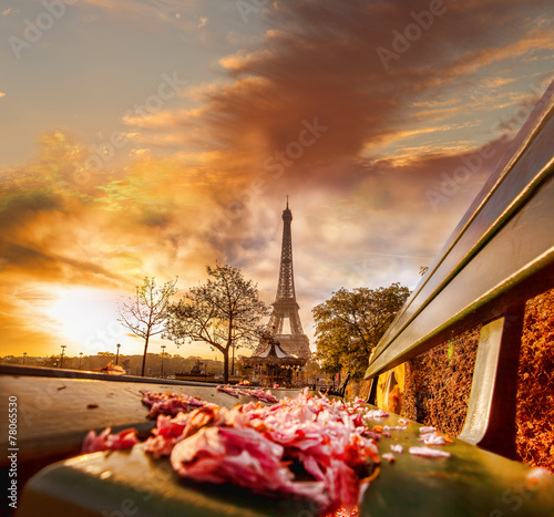 Eiffel Tower during beautiful spring morning in Paris, France