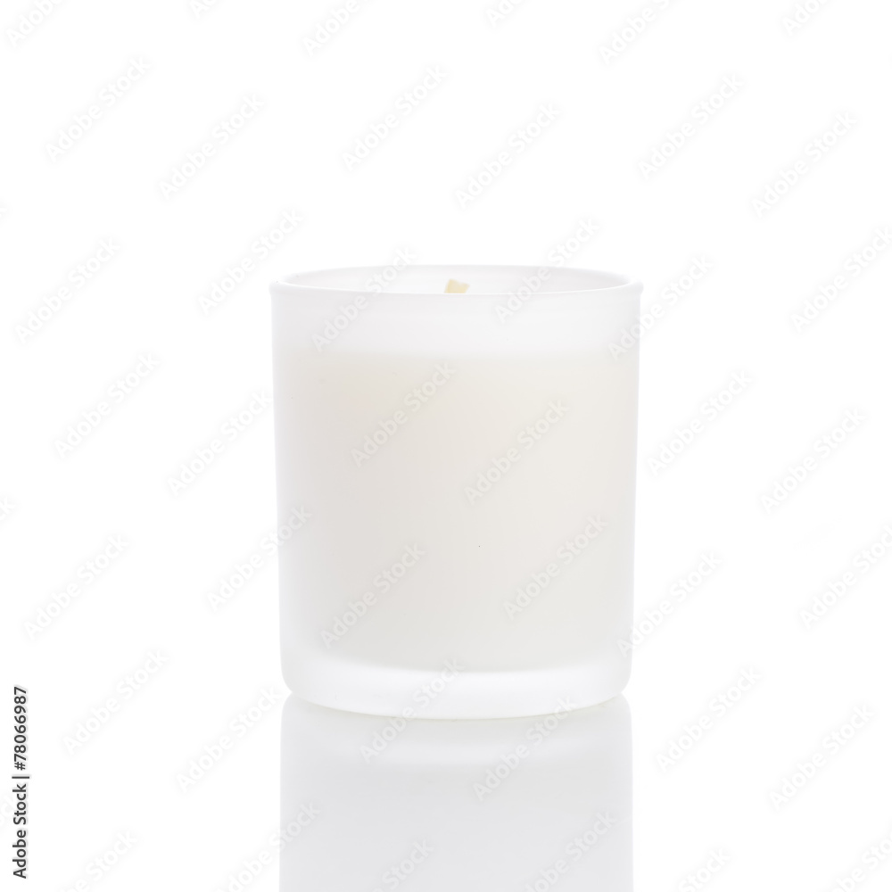 Glasses relax romance candle concept. White candle side view 20 degree, on white background Glasses relax romance candle concept. White candle side view 20 degree, on white background