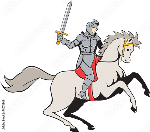 Knight Riding Horse Sword Cartoon