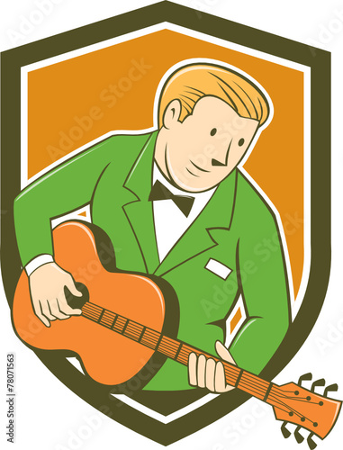 Musician Guitarist Playing Guitar Shield Cartoon