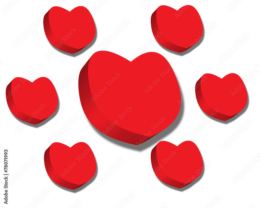 Red hearts Valentines day on white background