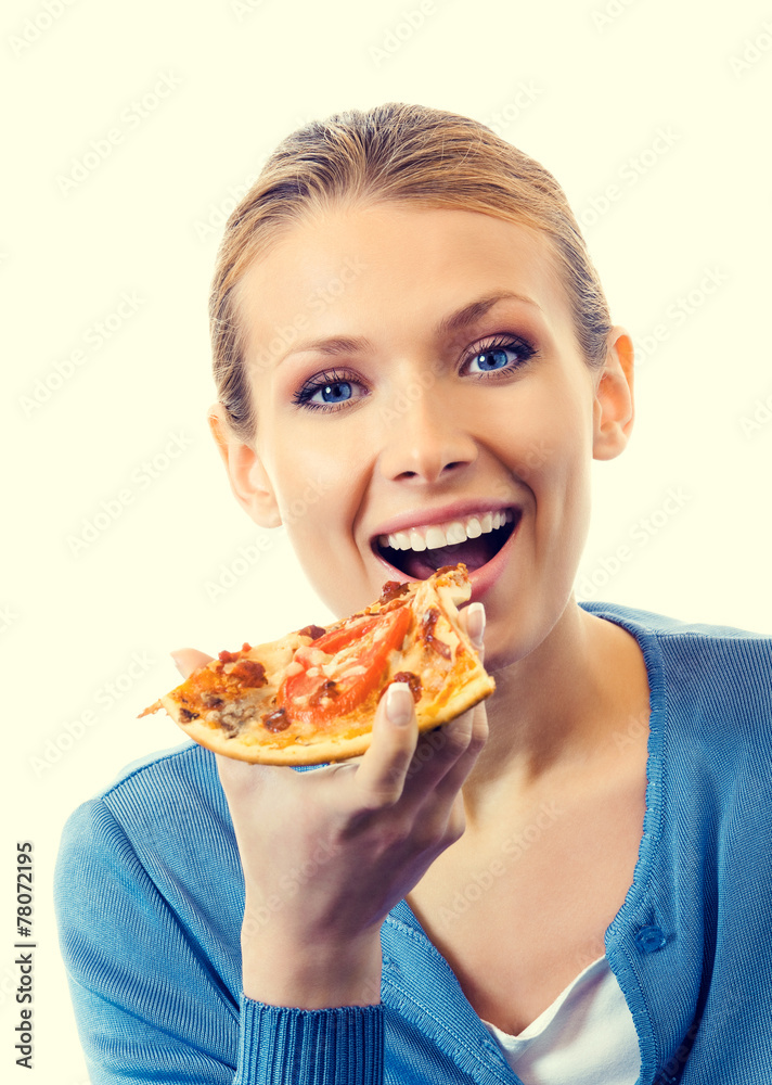 Beautiful young woman eating pizza Beautiful young woman eating pizza