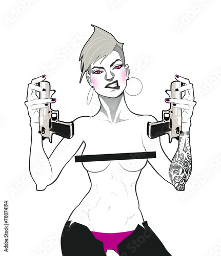 Portrait of a lady with guns