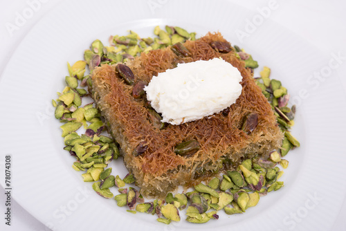 kadayıf dessert with milk cream and pistachio