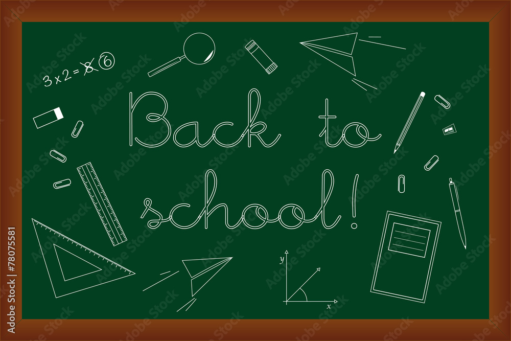 Back to school doodles set on green chalk board vector Back to school doodles set on green chalk board vector