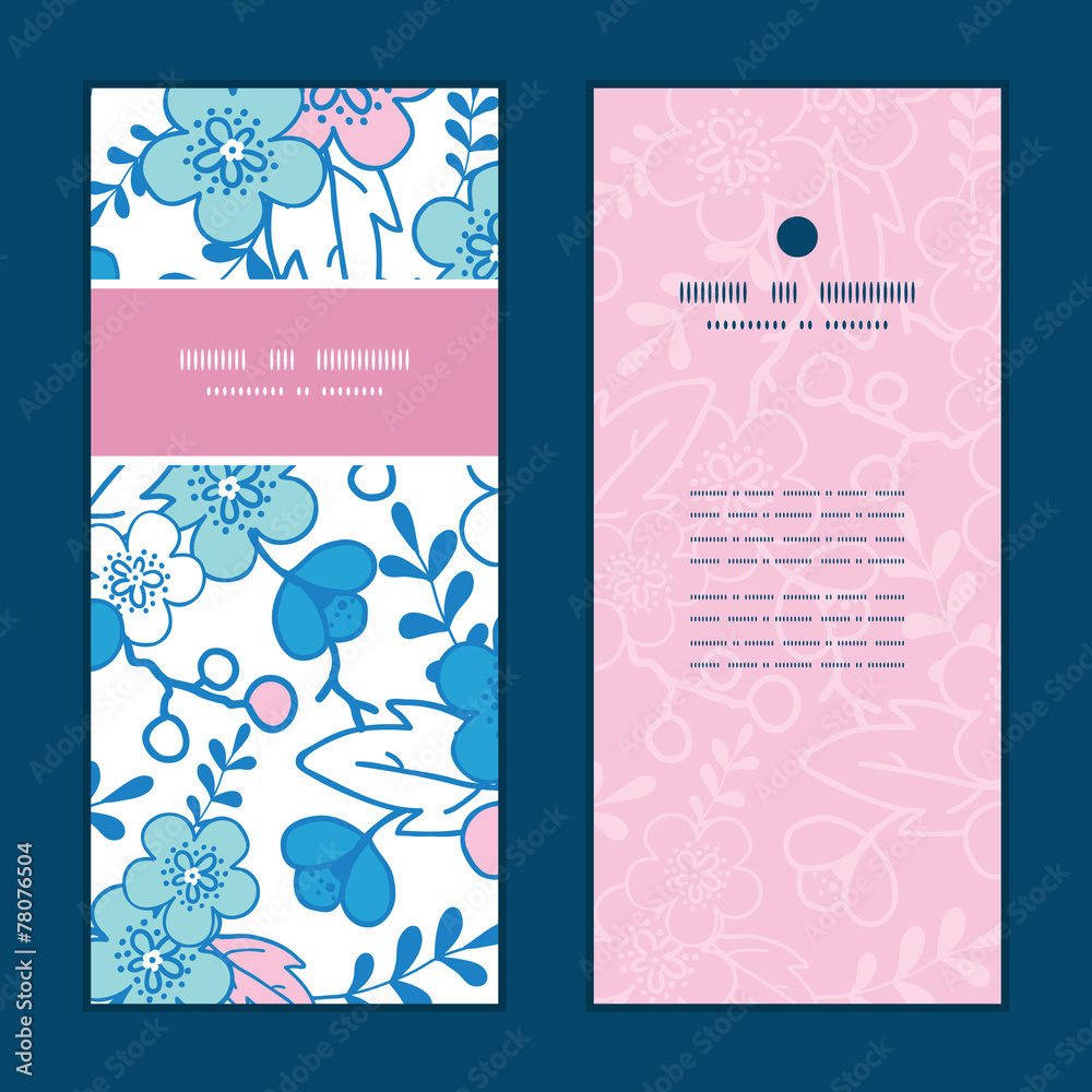 Vector blue and pink kimono blossoms vertical frame pattern